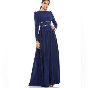 Ieena by Mac Duggal crystal trim waist Midnight blue evening dress